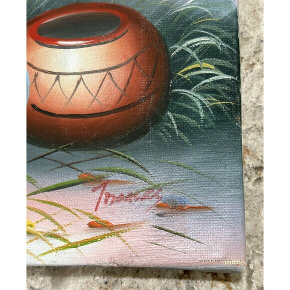 Vtg Native American Painting Indian Pottery Signed Thomas Southwestern Deco 10x8 - Picture 3 of 8